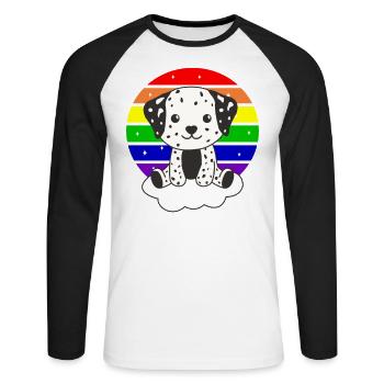 Dalmatian colorful rainbow for kids cute dog - Unisex Long Sleeve Baseball T-Shirt - white/black - Front - Nik (191cm)