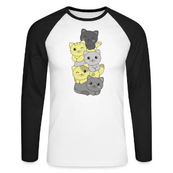 Perigender Flag Pride LGBTQ Cute Cat Stack - Unisex Long Sleeve Baseball T-Shirt - white/black - Front - Nik (191cm)