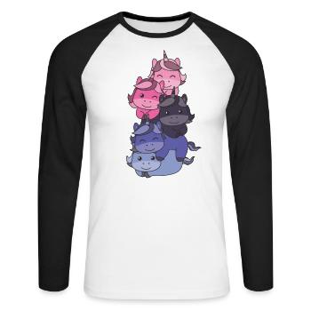 Omnisexuell Flag Pride LGBTQ süßer Einhorn Stapel - Unisex Baseballshirt langarm - Weiß/Schwarz - Vorne - Nik (191cm)
