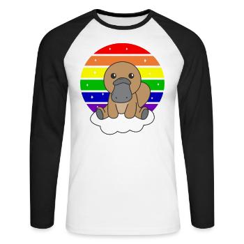 Ornithorynque arc-en-ciel coloré pour les enfants - T-shirt baseball manches longues Homme - blanc/noir - Devant - Nik (191cm)