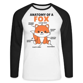 Cute Fox Explanation Anatomy of a Fox - Unisex Long Sleeve Baseball T-Shirt - white/black - Front - Nik (191cm)