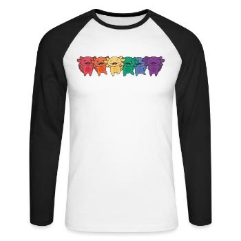 Regenbogen Axolotl Flag Pride LGBTQ süße Axolotls - Unisex Baseballshirt langarm - Weiß/Schwarz - Vorne - Nik (191cm)