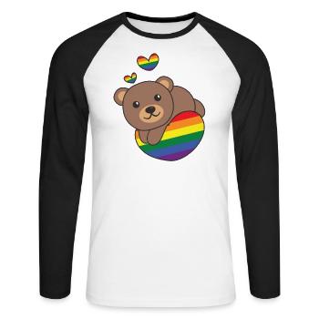 Rainbow Flag Pride LGBTQ Mignon Ours Amour - T-shirt baseball manches longues Homme - blanc/noir - Devant - Nik (191cm)