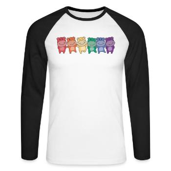 Regenbogen Hippo Flag Pride LGBTQ süße Hippos - Unisex Baseballshirt langarm - Weiß/Schwarz - Vorne - Nik (191cm)