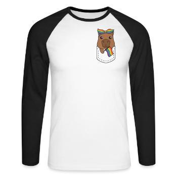 Rainbow Capybara Flag Pride LGBTQ Capybaras - Unisex Long Sleeve Baseball T-Shirt - white/black - Front - Nik (191cm)