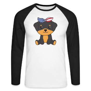4. Juli amerikanischer Rottweiler für Kinder USA - Unisex Baseballshirt langarm - Weiß/Schwarz - Vorne - Nik (191cm)