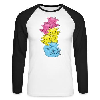 Pansexuell Flag Pride LGBTQ süßer Drache - Unisex Baseballshirt langarm - Weiß/Schwarz - Vorne - Nik (191cm)