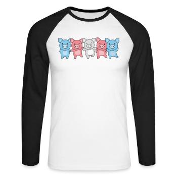 Drapeau transgenre Fierté LGBTQ Cochon mignon - T-shirt baseball manches longues Homme - blanc/noir - Devant - Nik (191cm)