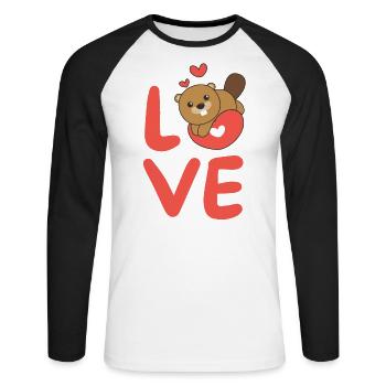 Biber zum Valentinstag süße Tiere Herzen Love - Unisex Baseballshirt langarm - Weiß/Schwarz - Vorne - Nik (191cm)