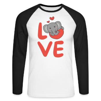 Éléphant pour la Saint-Valentin Animaux mignons Cœurs Amour - T-shirt baseball manches longues Homme - blanc/noir - Devant - Nik (191cm)