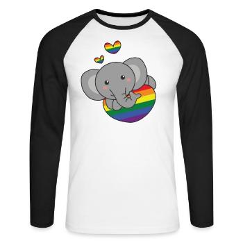 Rainbow Flag Pride LGBTQ Mignon éléphant Amour - T-shirt baseball manches longues Homme - blanc/noir - Devant - Nik (191cm)