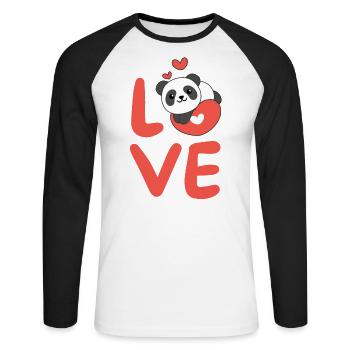 Panda pour la Saint-Valentin Animaux mignons Cœurs Amour - T-shirt baseball manches longues Homme - blanc/noir - Devant - Nik (191cm)