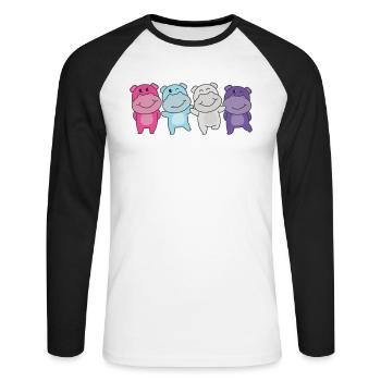 Multisexuell Flag Pride LGBTQ süße Hippos - Unisex Baseballshirt langarm - Weiß/Schwarz - Vorne - Nik (191cm)
