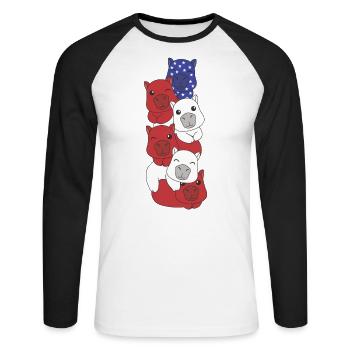 Capybara pour le drapeau des États-Unis du quatrième juillet - T-shirt baseball manches longues Homme - blanc/noir - Devant - Nik (191cm)