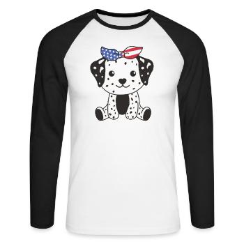 4. Juli amerikanischer Dalmatiner für Kinder USA - Unisex Baseballshirt langarm - Weiß/Schwarz - Vorne - Nik (191cm)
