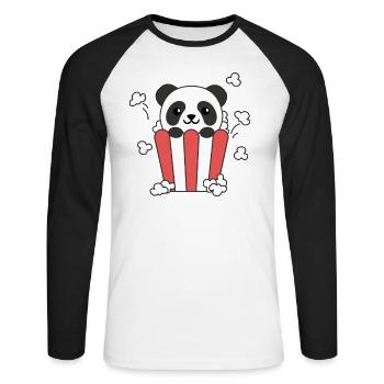 Panda Popcorn Time animaux drôles dans la restauration rapide - T-shirt baseball manches longues Homme - blanc/noir - Devant - Nik (191cm)