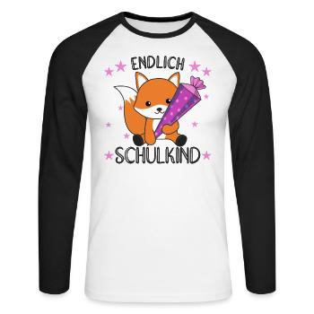 endlich Schulkind Einschulung Schule Fuchs - Unisex Baseballshirt langarm - Weiß/Schwarz - Vorne - Nik (191cm)