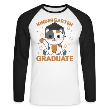 Kids Kindergarten graduate Katze Graduation - Unisex Baseballshirt langarm - Weiß/Schwarz - Vorne - Nik (191cm)