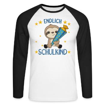 endlich Schulkind Einschulung Schule Faultier - Unisex Baseballshirt langarm - Weiß/Schwarz - Vorne - Nik (191cm)
