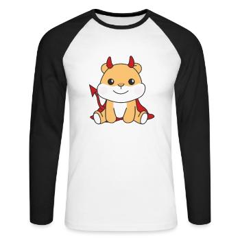 Hamster Joyeux Déguisement du Diable d’Halloween - T-shirt baseball manches longues Homme - blanc/noir - Devant - Nik (191cm)