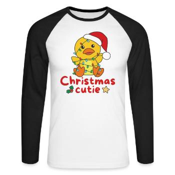 Duck Christmas Duck Christmas Cutie - Unisex Long Sleeve Baseball T-Shirt - white/black - Front - Nik (191cm)