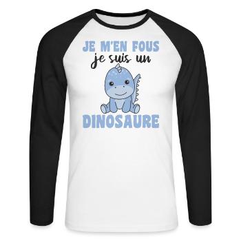 Je m'en fous je suis un dinosaure - Dino - Unisex Baseballshirt langarm - Weiß/Schwarz - Vorne - Nik (191cm)