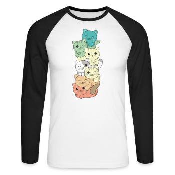 Genderfloren Flag Pride LGBTQ Cat Tower - Unisex Long Sleeve Baseball T-Shirt - white/black - Front - Nik (191cm)