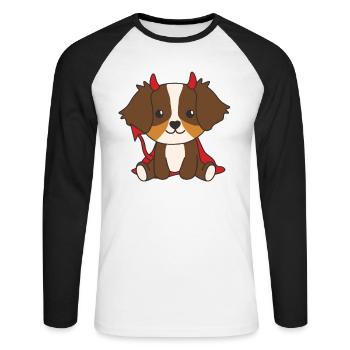 Australian Shepherd Happy Halloween Devil Costume - Unisex Long Sleeve Baseball T-Shirt - white/black - Front - Nik (191cm)