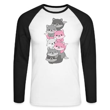 Demigirl Flag Pride LGBTQ Cute Fox Stack - Unisex Long Sleeve Baseball T-Shirt - white/black - Front - Nik (191cm)