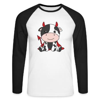 Cow Happy Halloween Devil Costume - Unisex Long Sleeve Baseball T-Shirt - white/black - Front - Nik (191cm)