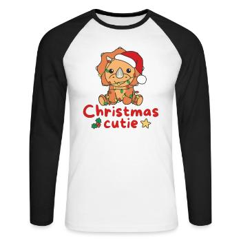 Triceratops Weihnachten Dinos Christmas Cutie - Unisex Long Sleeve Baseball T-Shirt - white/black - Front - Nik (191cm)