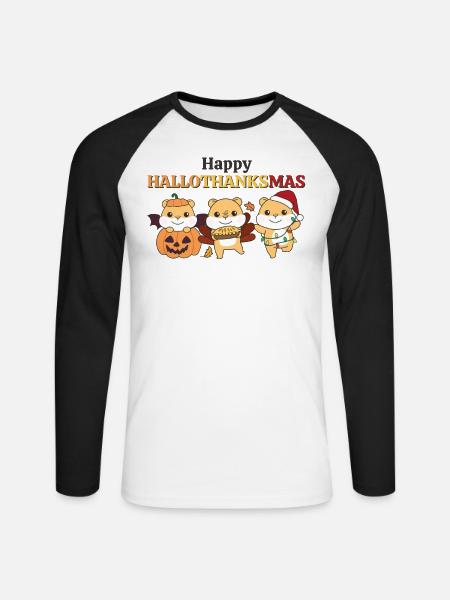 Happy Hallothanksmas Hamster Weihnachts Hamster - Unisex Baseballshirt langarm - Weiß/Schwarz