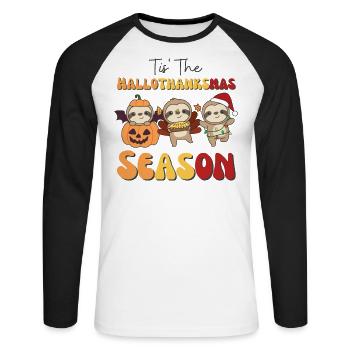 Tis' the Hallothanksmas Saison Paresseux - T-shirt baseball manches longues Homme - blanc/noir - Devant - Nik (191cm)