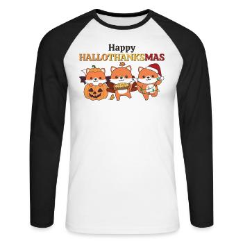 Happy Hallothanksmas Fox Christmas Foxes - Unisex Long Sleeve Baseball T-Shirt - white/black - Front - Nik (191cm)