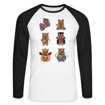 Capybara Halloween Devil Pumpkin Vampire Costume - Unisex Long Sleeve Baseball T-Shirt - white/black - Front - Nik (191cm)