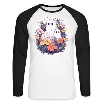 Halloween groovy Mama Geist Hippie Blumen Vintage - Unisex Baseballshirt langarm - Weiß/Schwarz - Vorne - Nik (191cm)