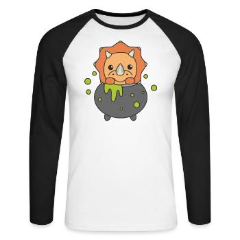Triceratops Happy Halloween Hexenkessel Fledermaus - Unisex Baseballshirt langarm - Weiß/Schwarz - Vorne - Nik (191cm)