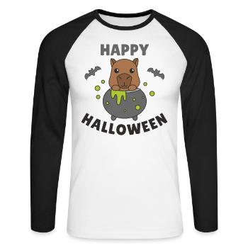 Capybara Happy Halloween Hexenkessel Fledermaus - Unisex Baseballshirt langarm - Weiß/Schwarz - Vorne - Nik (191cm)