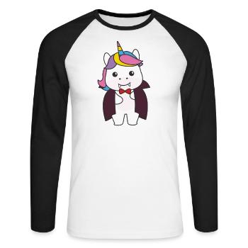 Unicorn Happy Halloween Cute Vampire Costume - Unisex Long Sleeve Baseball T-Shirt - white/black - Front - Nik (191cm)