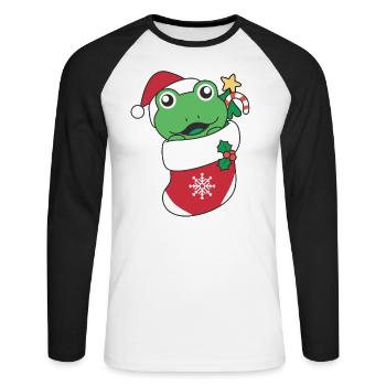Frog Christmas Snow Winter Animals Frog - Unisex Long Sleeve Baseball T-Shirt - white/black - Front - Nik (191cm)