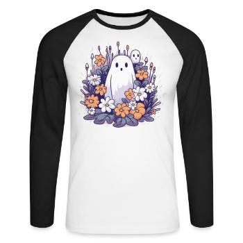 Halloween groovy Mama Geist Hippie Blumen Vintage - Unisex Baseballshirt langarm - Weiß/Schwarz - Vorne - Nik (191cm)