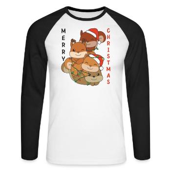 Squirrel Christmas Tree Christmas Animals - Unisex Long Sleeve Baseball T-Shirt - white/black - Front - Nik (191cm)