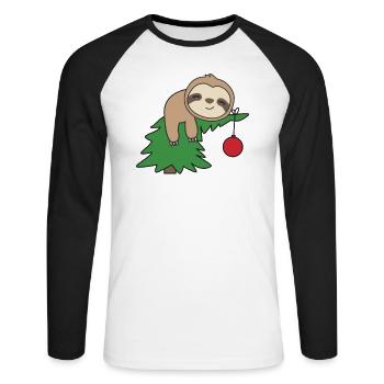 Merry Slothma's funny sloth Christmas tree - Unisex Long Sleeve Baseball T-Shirt - white/black - Front - Nik (191cm)