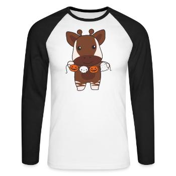 Okapi Happy Halloween Kürbis Geist Kostüm - Unisex Baseballshirt langarm - Weiß/Schwarz - Vorne - Nik (191cm)