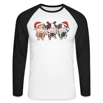 Kuh Weihnachten Winter Tiere Kuh - Unisex Baseballshirt langarm - Weiß/Schwarz - Vorne - Nik (191cm)