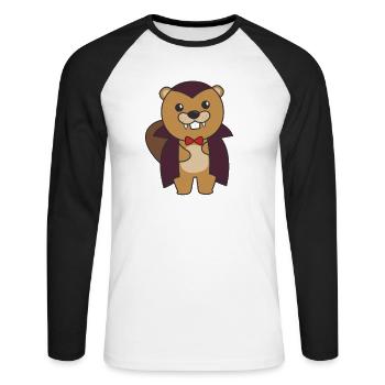 Beaver Happy Halloween Cute Vampire Costume - Unisex Long Sleeve Baseball T-Shirt - white/black - Front - Nik (191cm)