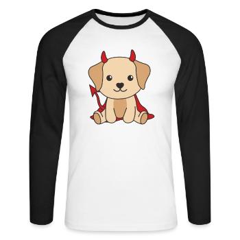 Labrador Happy Halloween Devil Costume - Unisex Long Sleeve Baseball T-Shirt - white/black - Front - Nik (191cm)