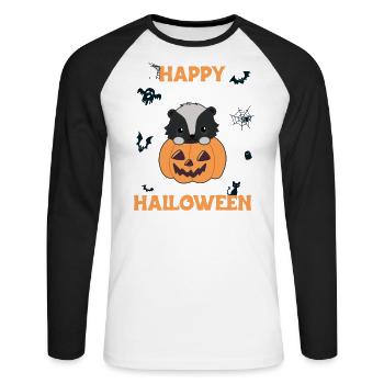 Skunk Citrouille Mignon Skunk Joyeux Halloween - T-shirt baseball manches longues Homme - blanc/noir - Devant - Nik (191cm)