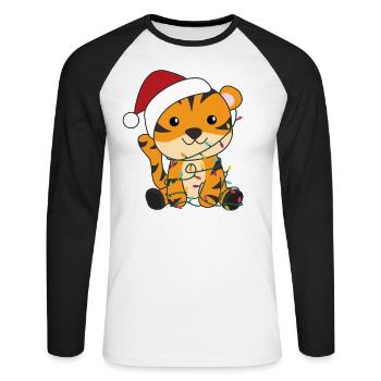 Tigre, Noël, Neige, Hiver, Animaux, Tigre - T-shirt baseball manches longues Homme - blanc/noir - Devant - Nik (191cm)