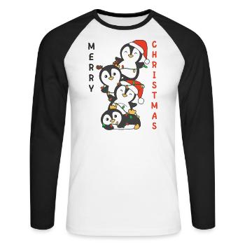 Pingouin, Arbre De Noël, Animaux De Noël, Pingouins - T-shirt baseball manches longues Homme - blanc/noir - Devant - Nik (191cm)